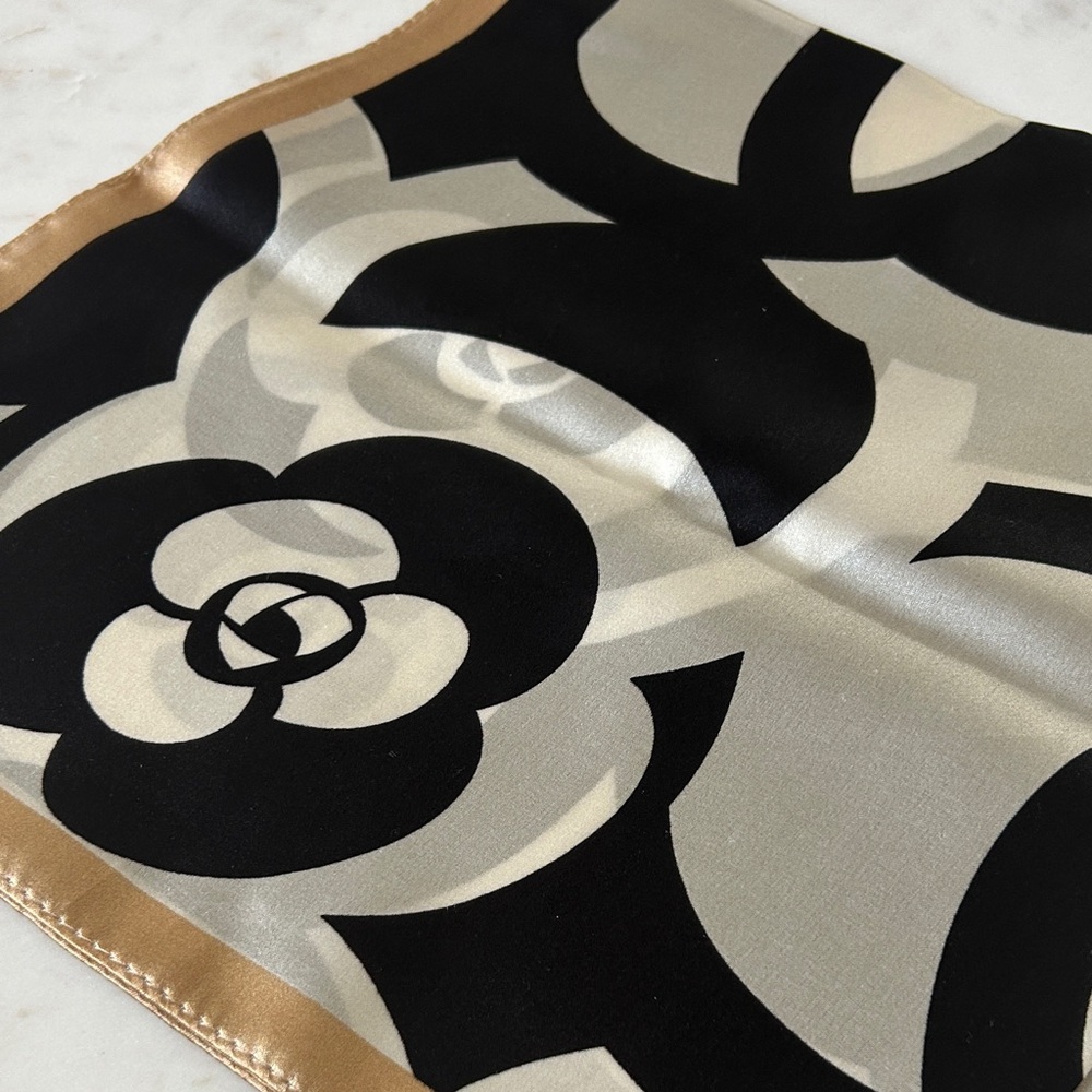 Elegant Black and Gold silk Floral Scarf